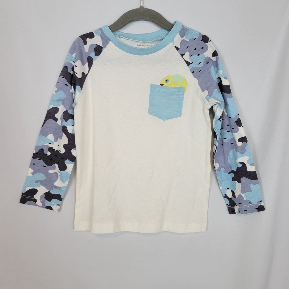 NEW - First Impressions Boy's Long-Sleeve Top Blue Camo with Yellow Salamander